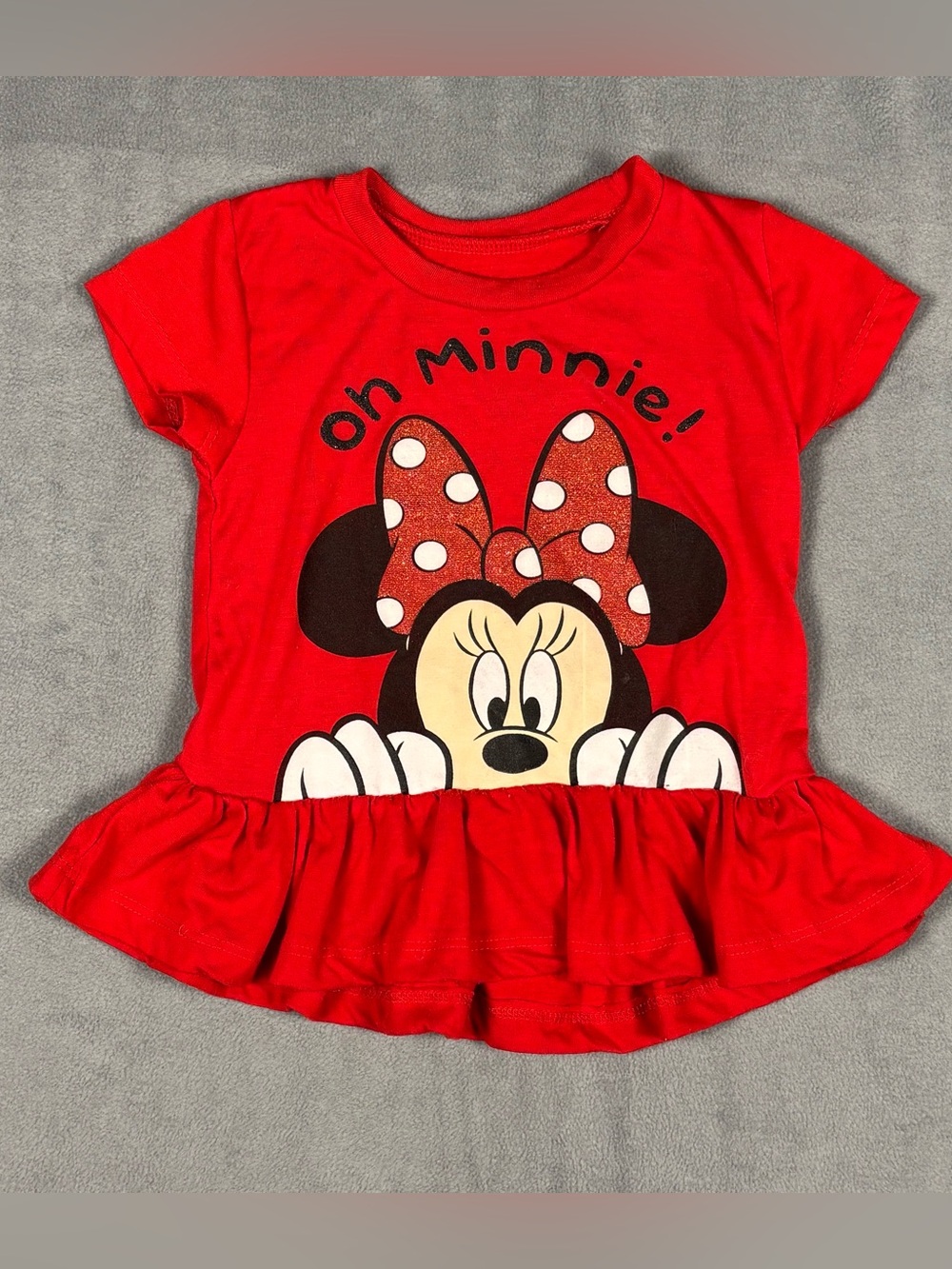 Disney Junior Minnie Mouse Red Peplum Tunic Top Ruffle Shirt Girls Size 3T